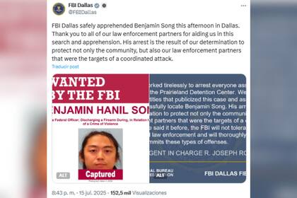 El FBI de Dallas comunicó el arresto de un hombre por el que se ofrecía una recompensa de 25.000 dólares