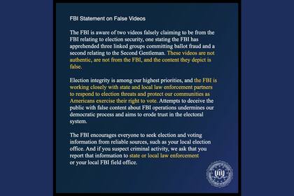 El FBI desmiente el contenido de dos videos que circulan en línea sobre las elecciones en Estados Unidos