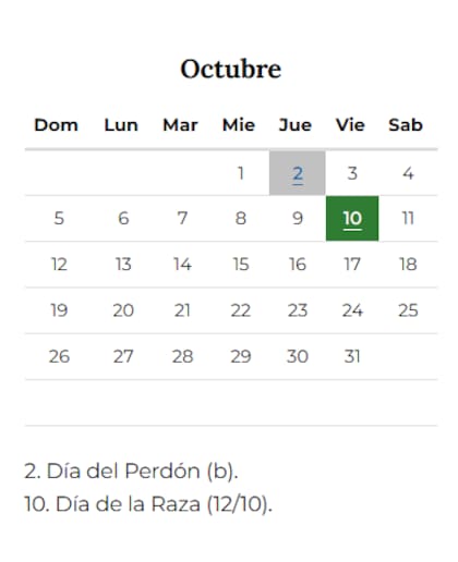 El feriado del 12 de octubre se traslada al 10 de octubre