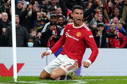 El festejo de Cristiano, casi un alarido tras convertir el gol de la victoria de Manchester United