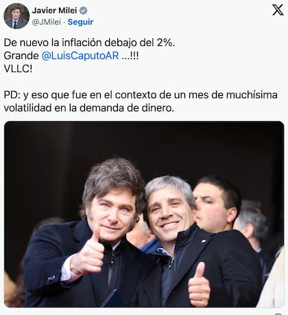 El festejo de Javier Milei tras conocerse el IPC de Agosto