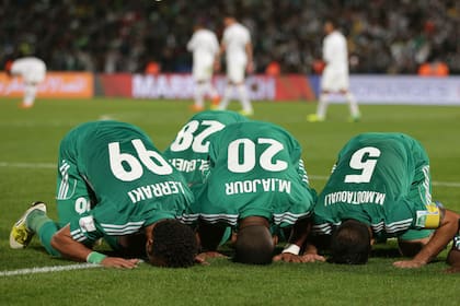 El festejo de los jugadores de Raja Casablanca, tras el segundo gol