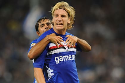 El festejo de Maxi López con la camiseta de Sampdoria