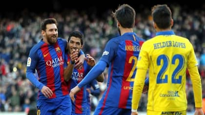 El festejo de Messi con Suárez