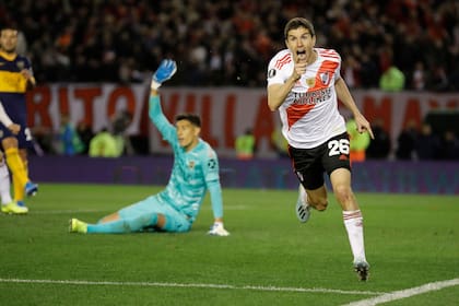 El gol a Boca en la primera semifinal de la Libertadores de este año, el más importante que anotó para River