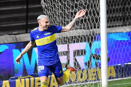 El festejo de su gol a Platense, el único con la camiseta de Boca