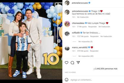 El festejo de Thiago (Foto Instagram @antonelaroccuzzo)