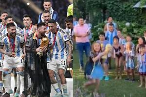 El festejo viral de una niña que en lugar de soplar las velitas, se puso la capa de Messi y levantó la Copa del Mundo