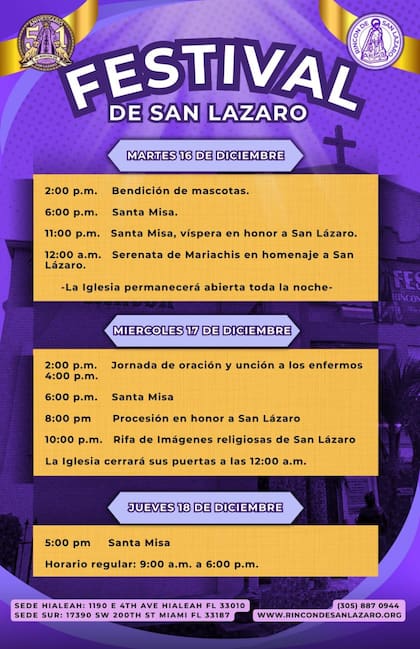 El festival que organiza el Rincón de San Lázaro en Hialeah, Florida, por el día del santo