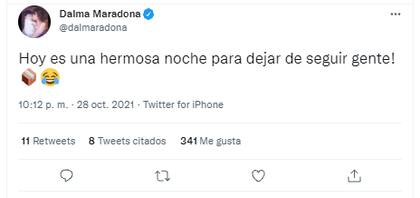 El filoso tuit de Dalma Maradona tras el estreno de Maradona: Sueño Bendito (Crédito: Twitter @DalmaMaradona)