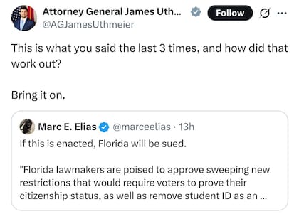 El fiscal general de Florida, James Uthmeier, defendió un proyecto de ley que endurecería las reglas de votación en el estado