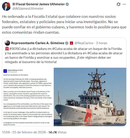 El fiscal general de Florida solicitó una investigación para esclarecer lo ocurrido en aguas cubanas