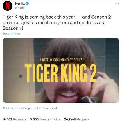 El flyer con el que Netflix anunció la segunda temporada de Rey Tigre