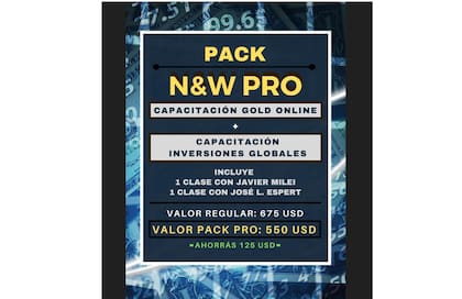 El flyer de la clases de Milei y Espert, recuperado del celular de Novelli