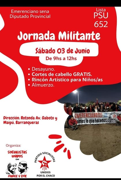 El flyer de una actividad de Emerenciano Sena y Marcela Acuña del día después del crimen de Cecilia Strzyzowski