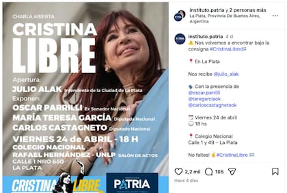 El flyer fuer compartido a través de la cuenta de Instagram del Instituto Patria