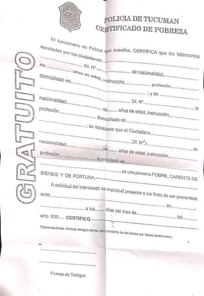 El formulario del certificado de pobreza que deben presentar los que aspiren a recibir el subsidio