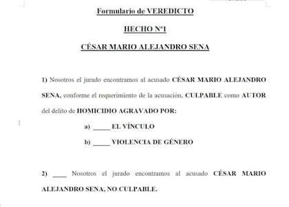 El formulario entregado por la jueza con el que deciden los jurados