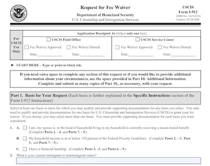 El formulario I-912 es el que se utiliza para pedir la ciudadanía gratis