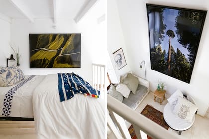 El fotógrafo José Pereyra Lucena ubicó el cuarto de huéspedes sobre el cuarto de la tele. Fotos de la Cuesta del Obispo y de una sequoia de su autoría