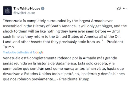 El fragmento del mensaje de Trump contra Venezuela que replicó la Casa Blanca en redes sociales