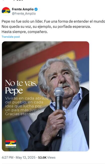 El Frente Amplio despidió a Pepe Mujica