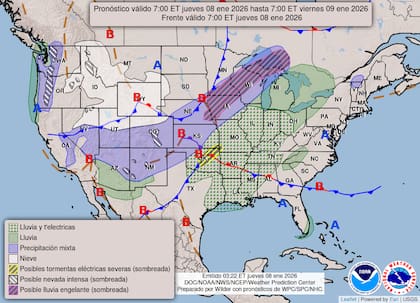El frente frío avanza por gran parte del país norteamericano y provoca alertas por tormentas eléctricas, nevadas intensas y descenso de la temperatura