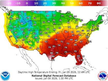 El frente frío en EE.UU. provoca un descenso de la temperatura en gran parte de ese país, lo que se intensificará durante el fin de semana