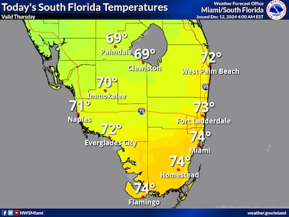 El frente frío en Florida trajo temperaturas inusualmente bajas a Miami, con mínimas cercanas a los 8 °C durante la madrugada