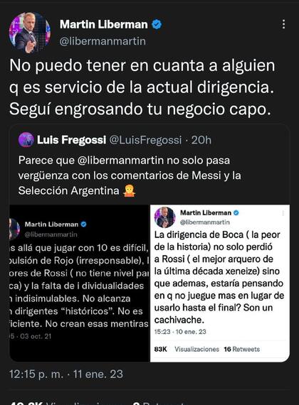 El fuerte cruce de tuits entre los periodistas Martín Liberman y Luis Fregossi