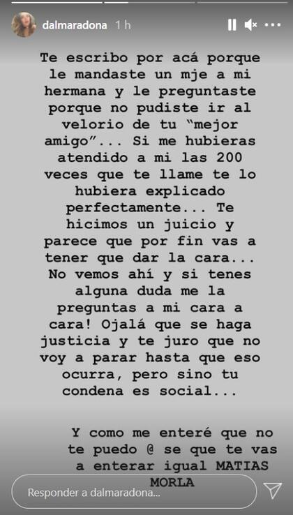 El fuerte mensaje de Dalma Maradona para Matías Morla