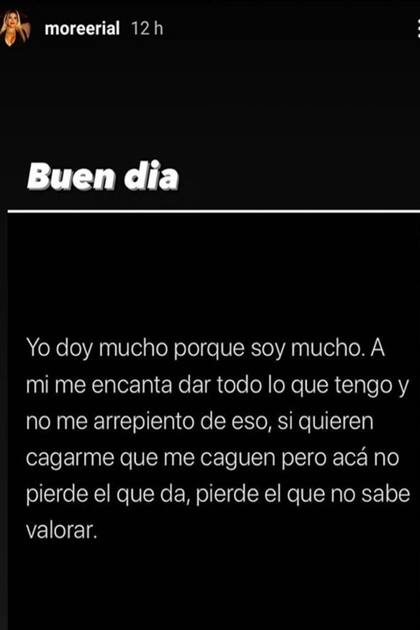El fuerte mensaje de Morena Rial en medio del conflicto de su papá con Romina Pereiro