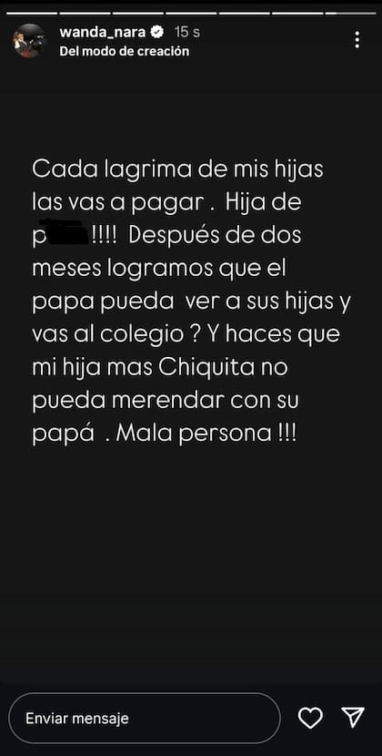El fuerte mensaje de Wanda Nara en contra de la China Suárez (Foto: Captura Instagram @wanda_nara)