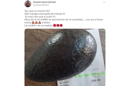 El furioso tuit de Vicente Viloni por el precio de una palta