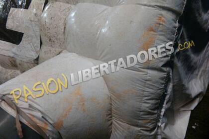 El gas pimienta (de naranja) en la parte de afuera de la manga