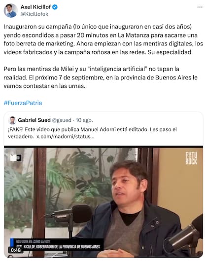 El gobernador bonaerense aseguró que "el próximo 7 de septiembre le vamos a contestar en las urnas" (X, @Kicillofok)