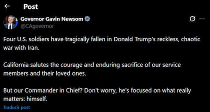 El gobernador californiano publicó su descargo contra Donald Trump a través de sus redes oficiales