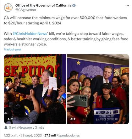 El gobernador de California firmó la ley rodeado de trabajadores y líderes sindicales