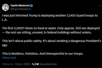 El gobernador de California, Gavin Newsom, apuntó contra las acciones de la administración federal