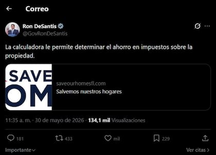 El gobernador de Florida compartió una calculadora interactiva que estima el beneficio económico en las obligaciones tributarias de los contribuyentes