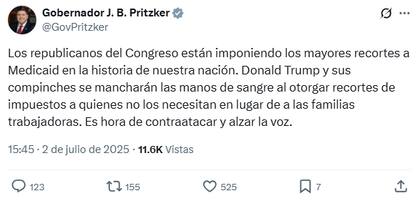El gobernador de Illinois arremetió contra quiénes pagarían menos impuestos y los recortes al Medicaid