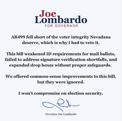 El gobernador de Nevada habla sobre el veto a la ley AB499 Foto: Ig Joe Lombardo