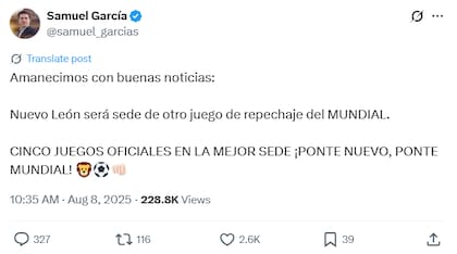 El gobernador de Nuevo León confirmó que Monterrey será sede del repechaje