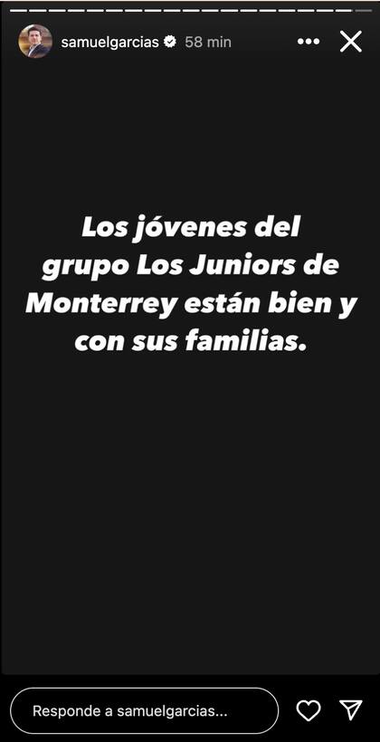 El gobernador de Nuevo León reveló que los jóvenes musicos fueron localizados con vida. Foto: IG