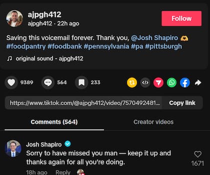 El gobernador de Pensilvania le agradeció a AJ Owen por su contribución en medio de la suspensión temporal del SNAP