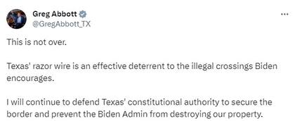 El gobernador de Texas asegura que seguirá en su defensa de la frontera ante los cruces ilegales de migrantes