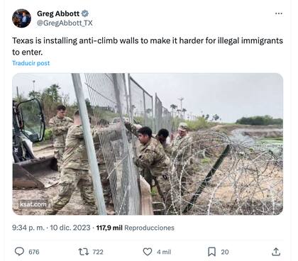 El gobernador de Texas, Greg Abbott, anunció una nueva barrera fronteriza