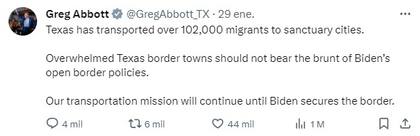 El gobernador de Texas lanzó un duro mensaje en sus redes sociales