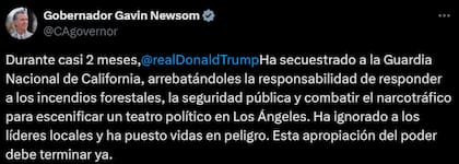 El gobernador Gavin Newsom exigió el retiro inmediato de los 4000 efectivos de la Guardia Nacional desplegados en Los Ángeles por orden de Trump