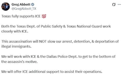El gobernador Greg Abbott apoyó a ICE en una publicación (X: @GregAbbott_TX)